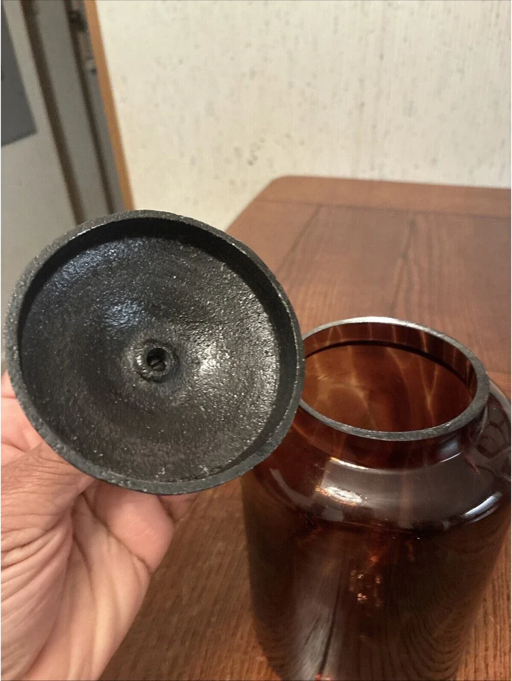 Tortoise Shell Apothecary Jar Glass Canister Metal Lid